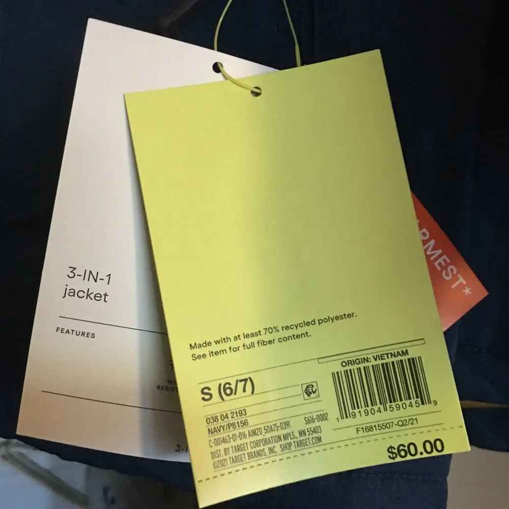 ALL IN MOTION "3 in 1" Boys Jacket  🧥 NEW WITH TAGS!   S(6/7) - Picture 10 of 11